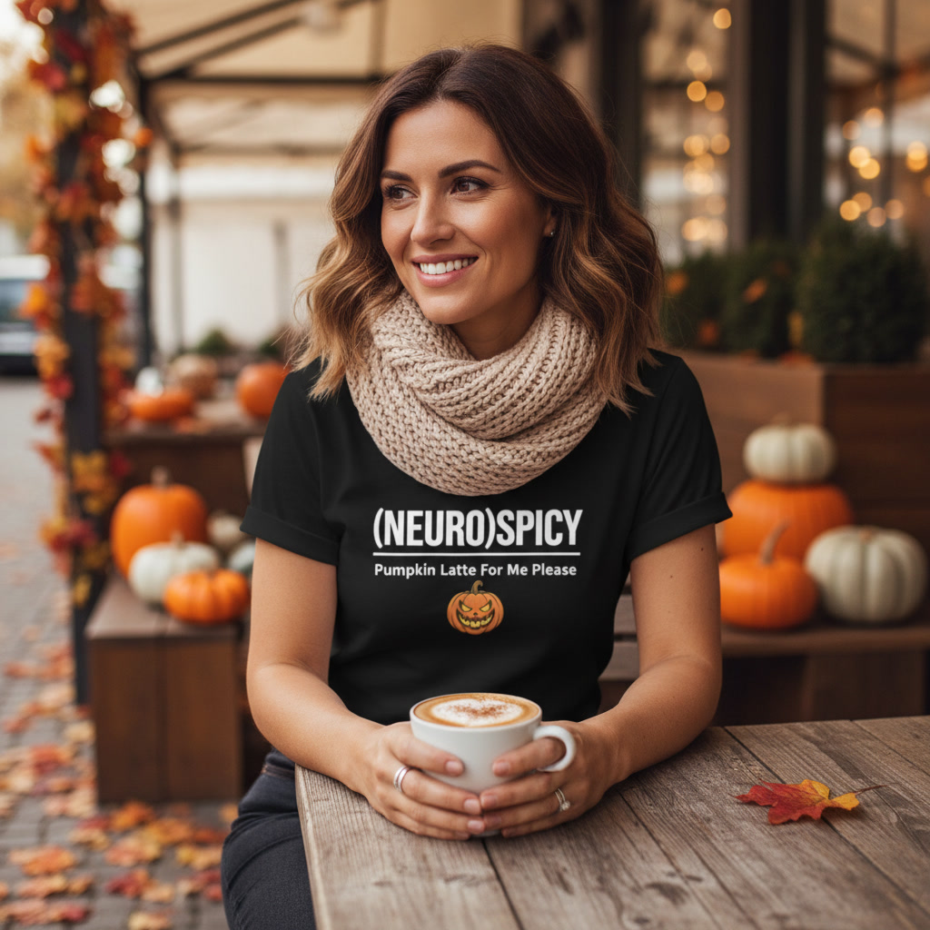 Neurospicy pumpkin latte Black plain text tee