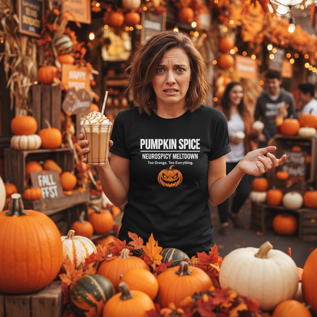Pumpkin spice neurospicy Black plain text tee