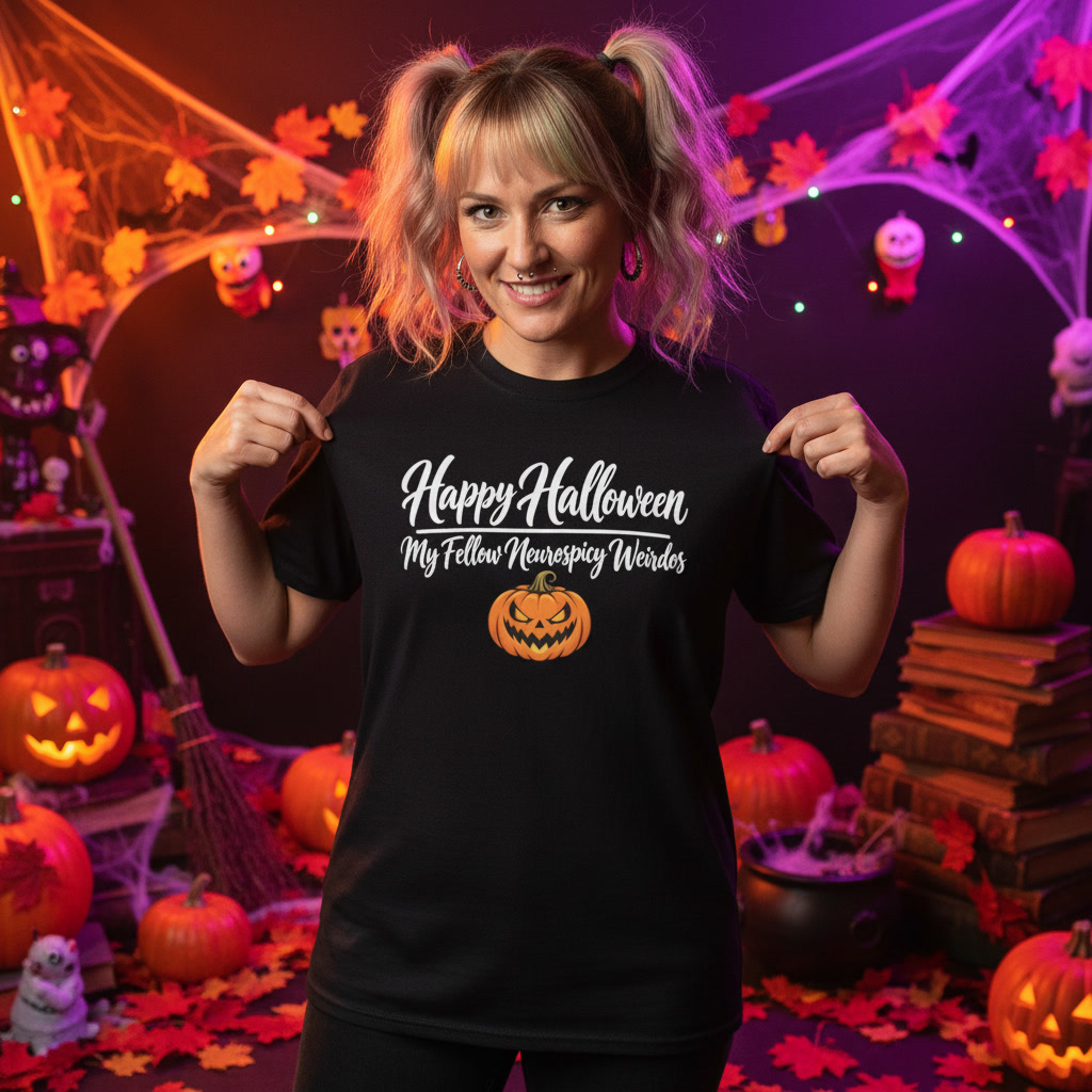 Happy halloween You neurospicy weirdos Black script text tee
