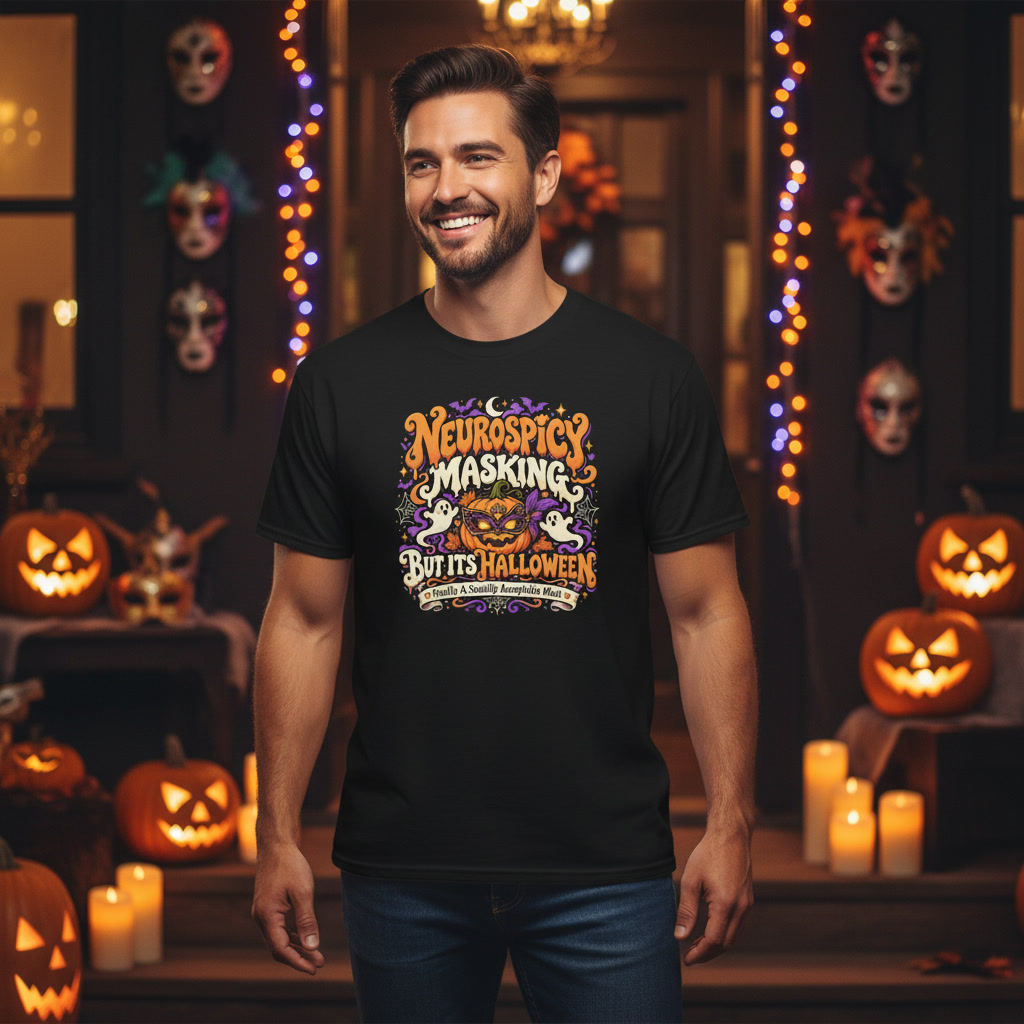 Neurospicy masking but its Halloween Black graphic tee